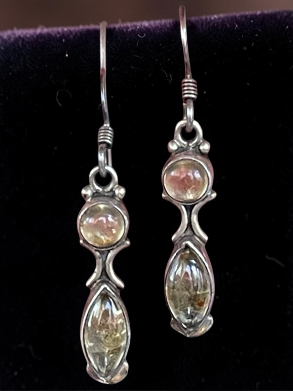 Sterling Silver Citrine Cabochon Drop Earrings Elegant Vintage